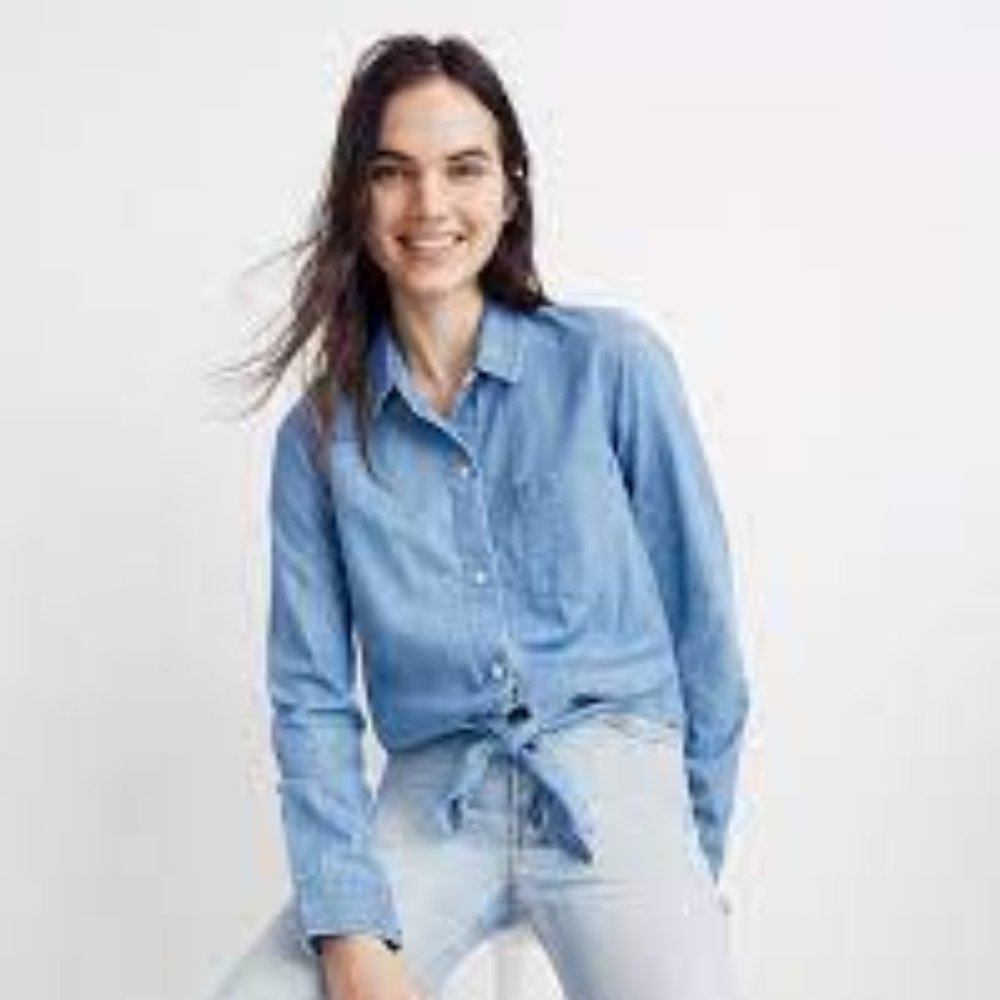Madewell Denim Tie-Front Shirt in Hillford Wash